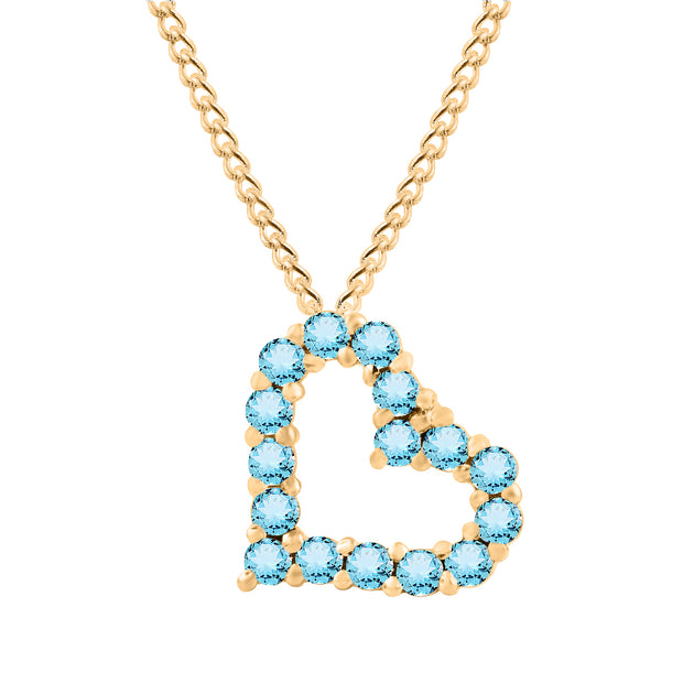 Blue Topaz Gemstone Solid 14k Yellow Gold Heart Pendant