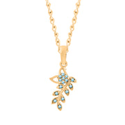 Blue Topaz Gemstone Solid 14k Yellow Gold Leaf Pendant