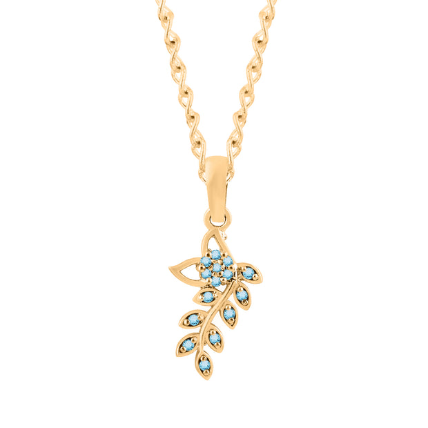 Blue Topaz Gemstone Solid 14k Yellow Gold Leaf Pendant