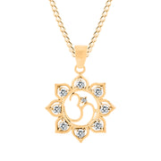 White Topaz Gemstone Solid 14k Yellow Gold OM Pendant