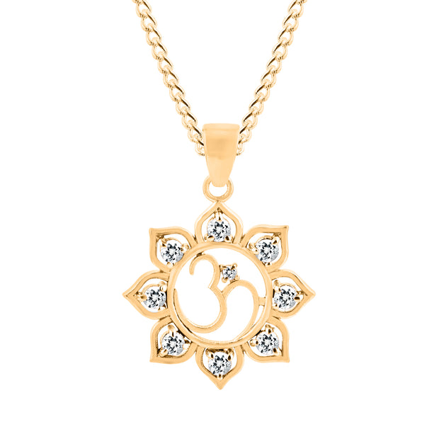 White Topaz Gemstone Solid 14k Yellow Gold OM Pendant